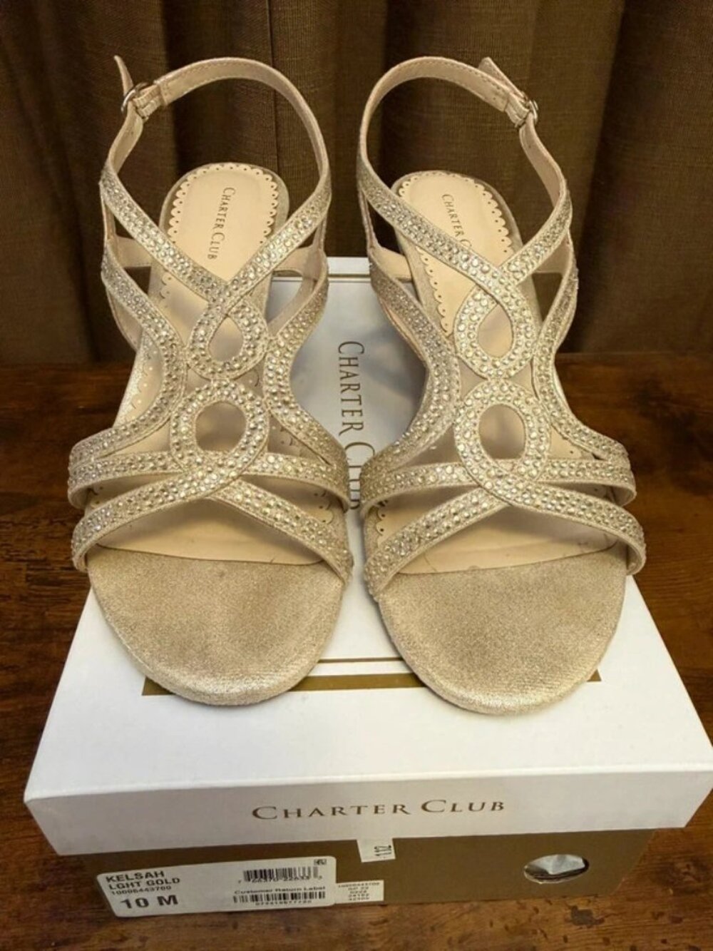 Charter Club Kelsah Rhinestone Strappy Sandals – Light Gold